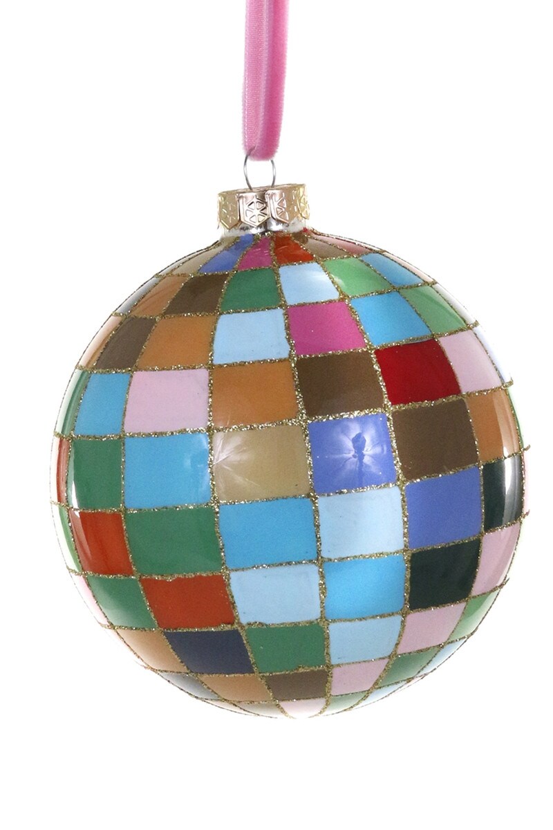 Colorful Check Bauble Ornament | Large