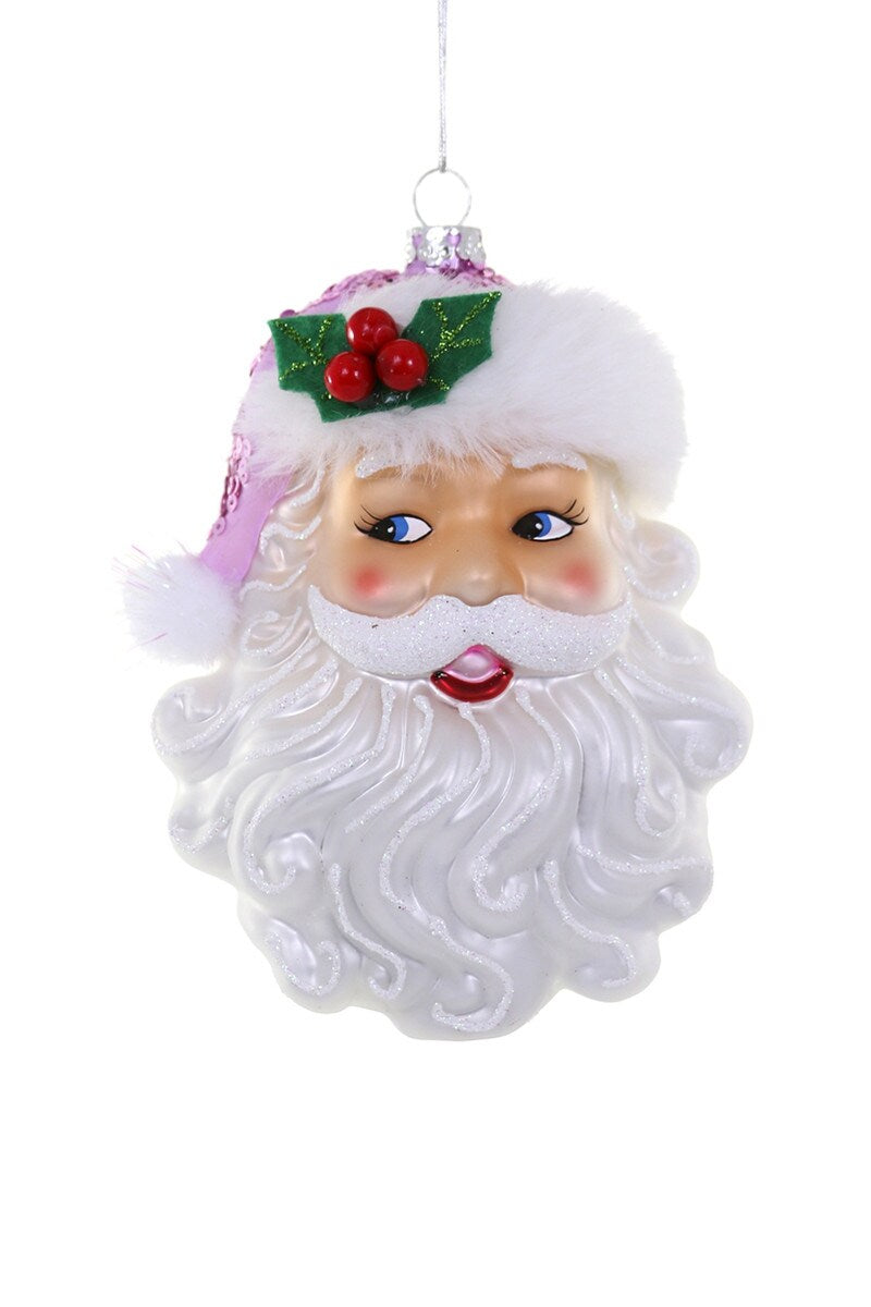 Retro Pink Sequin Santa Ornament