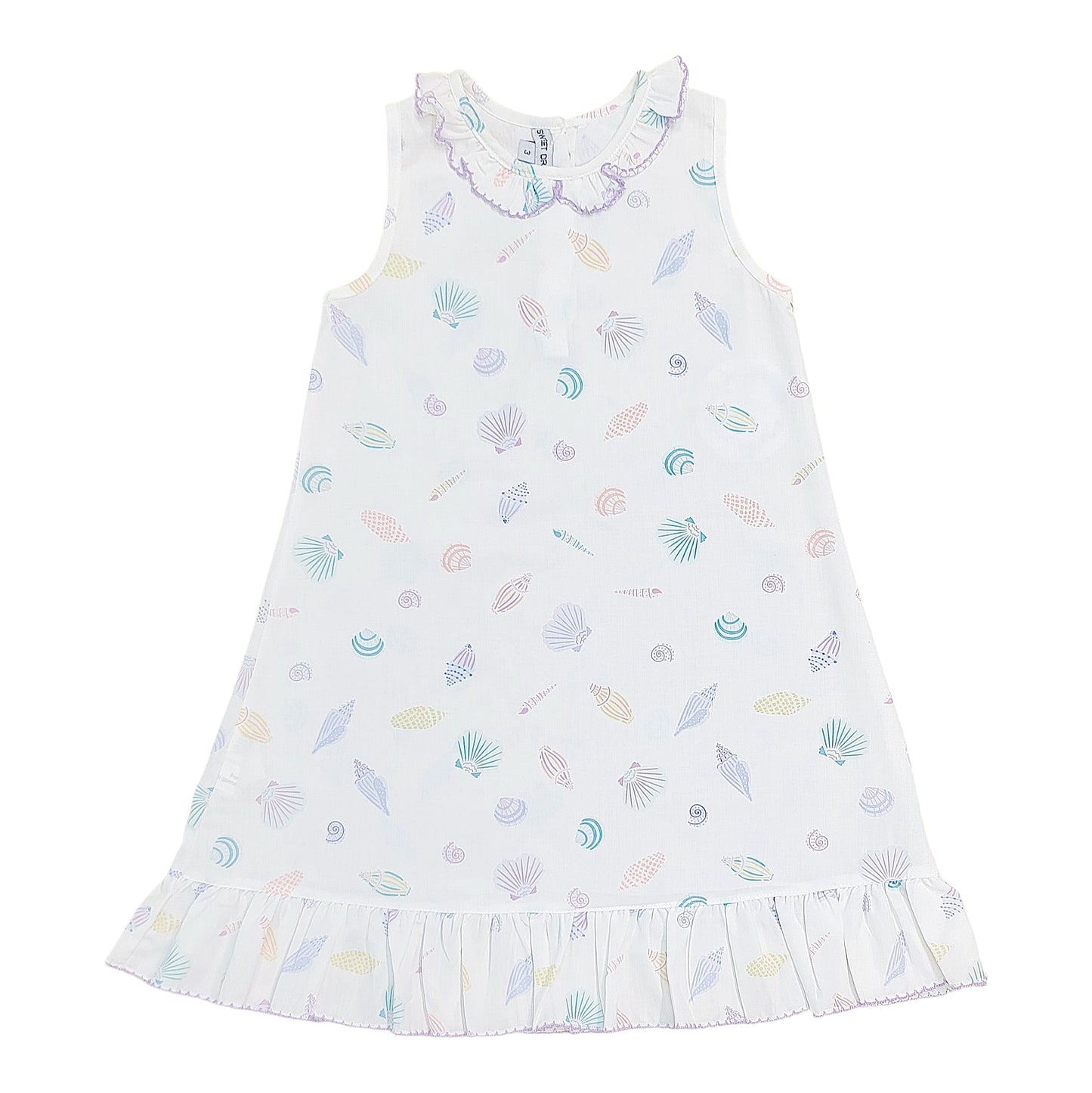 Seashell Print Purple Trim Gown
