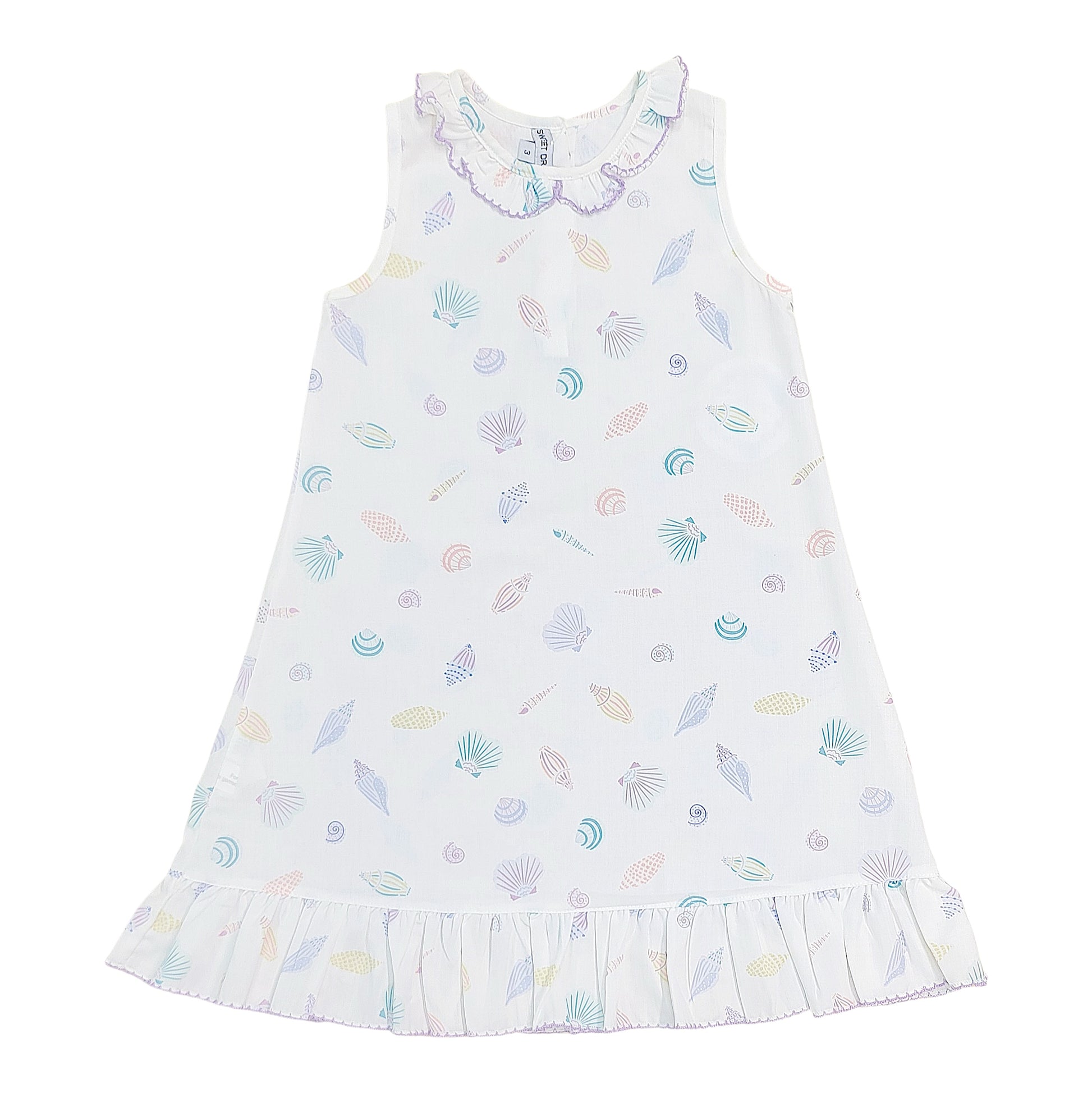 Seashell Print Purple Trim Gown