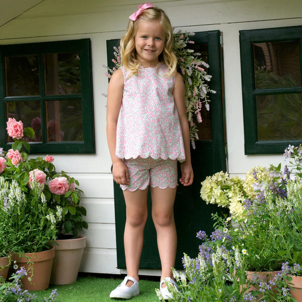 Scalloped Top and Short Set | Pink Floral