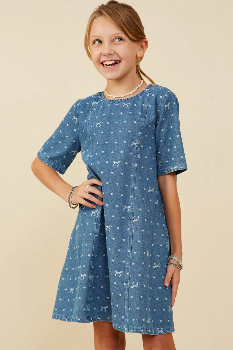 Denim Embroidered Bow Dress Magpies Nashville Denim Embroidered Bow Dress Magpies Nashville