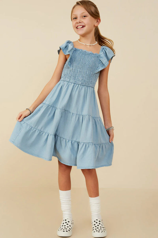 Smocked Denim Tencel Chambray Dress