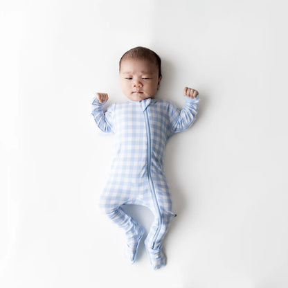 Kyte Baby Zippered Bamboo Footie | Gingham Breeze