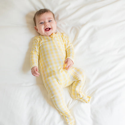Kyte Baby Zippered Bamboo Footie | Gingham Chamomille