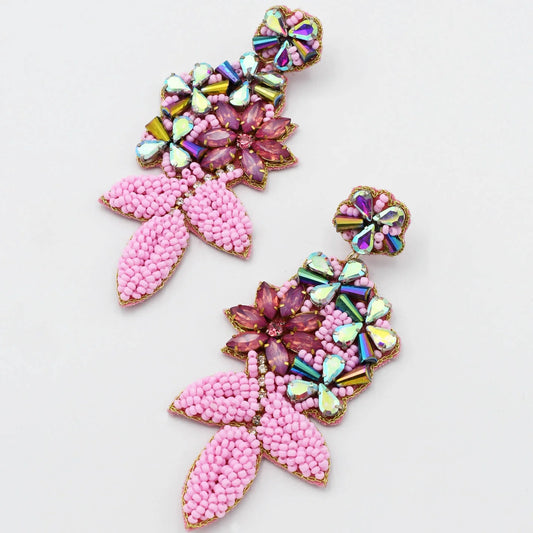 Glamorous Pink Leaf Earrings