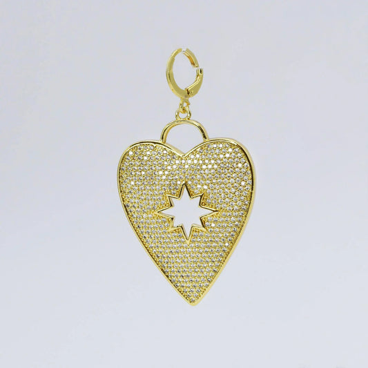 Big Gold Pave Heart with Star Charm