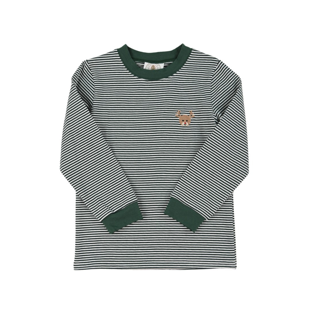 Green Stripe Reindeer Crew Cuff Longsleeve Tee