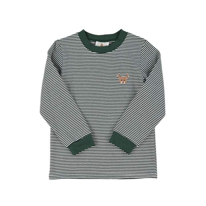 Green Stripe Reindeer Crew Cuff Longsleeve Tee