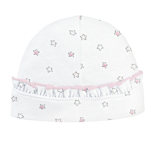 Printed Ruffle Hat | Pink Little Stars