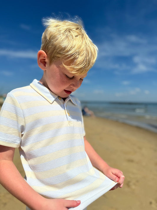 Polreath Polo | Grey + Cream Thick Stripe