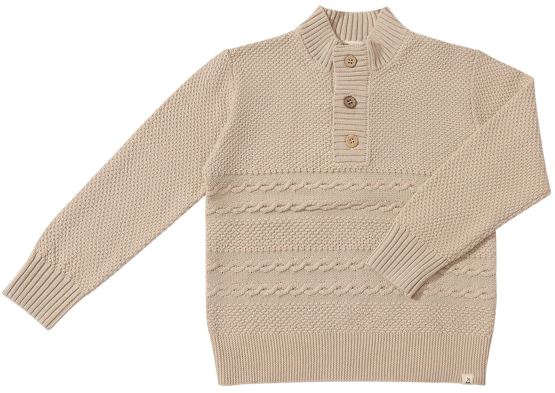 Cable Henley Sweater | Beige