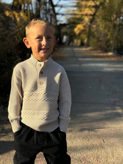 Cable Henley Sweater | Beige