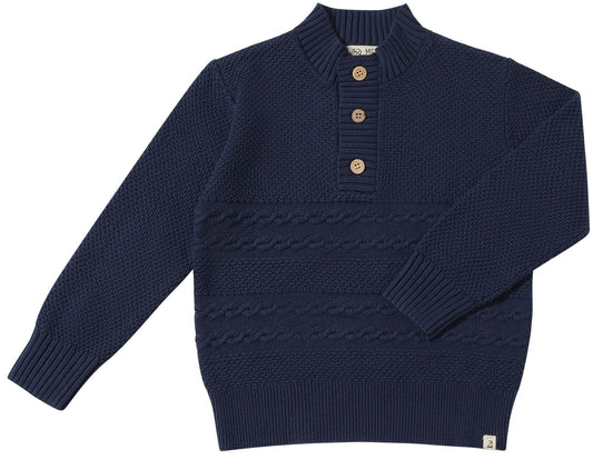 Cable Henley Sweater | Navy