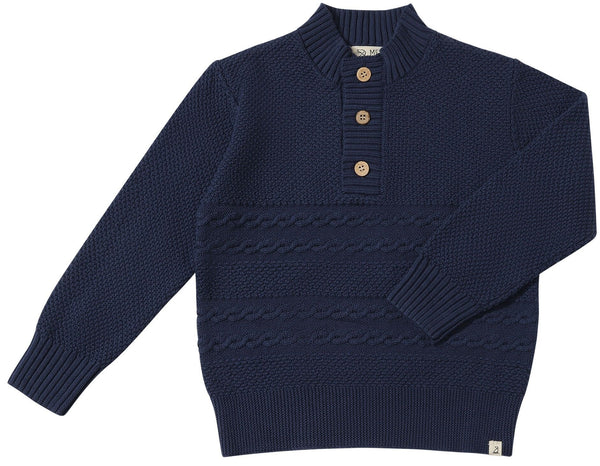 Cable Henley Sweater | Navy