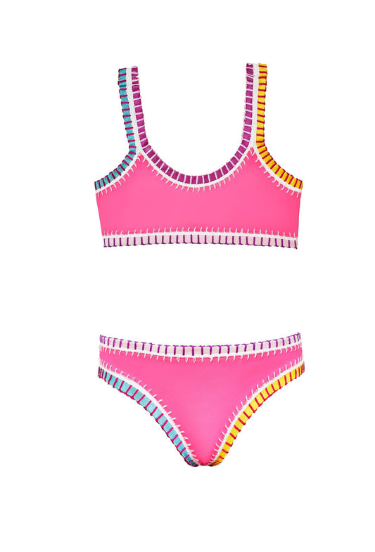Sporty Rainbow Embroidered Bikini | Hot Pink
