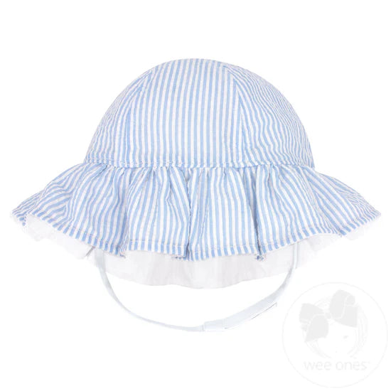 Girls Reversible Ruffle Brim Seersucker Sun Hat | Blue