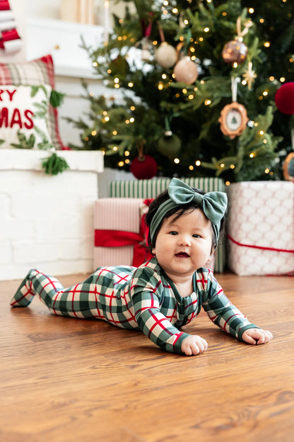 Kyte Baby Zippered Bamboo Footie | Holiday Plaid