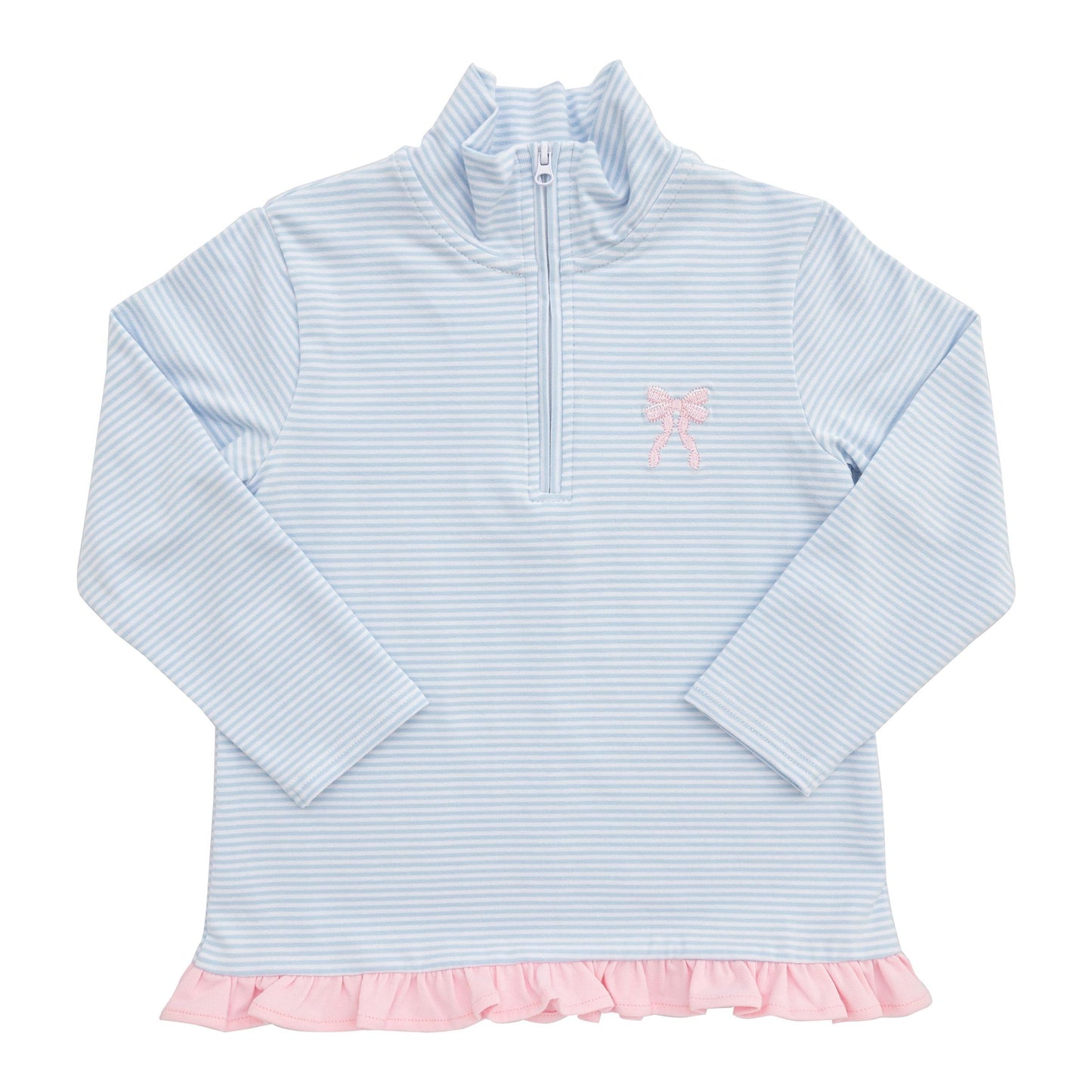1/4 Zip Ruffle Pullover | Pink Bow