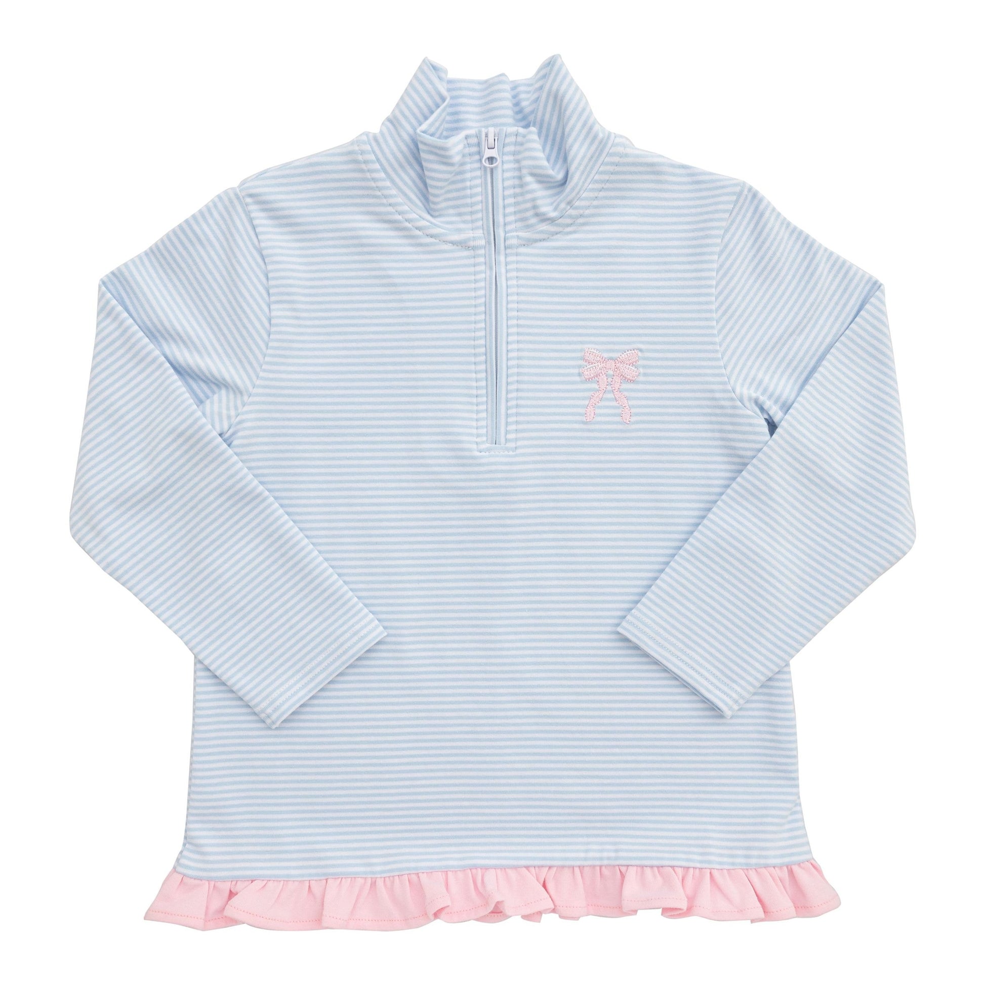 1/4 Zip Ruffle Pullover | Pink Bow