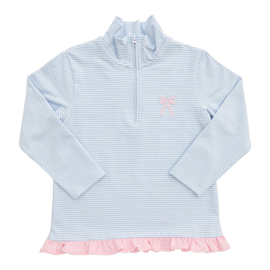 1/4 Zip Ruffle Pullover | Pink Bow