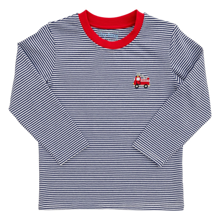 Striped Fire Truck Embroidered Shirt