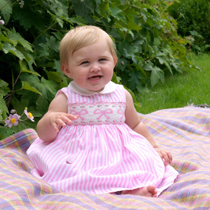 Bow Smocked Striped Dress & Bloomers