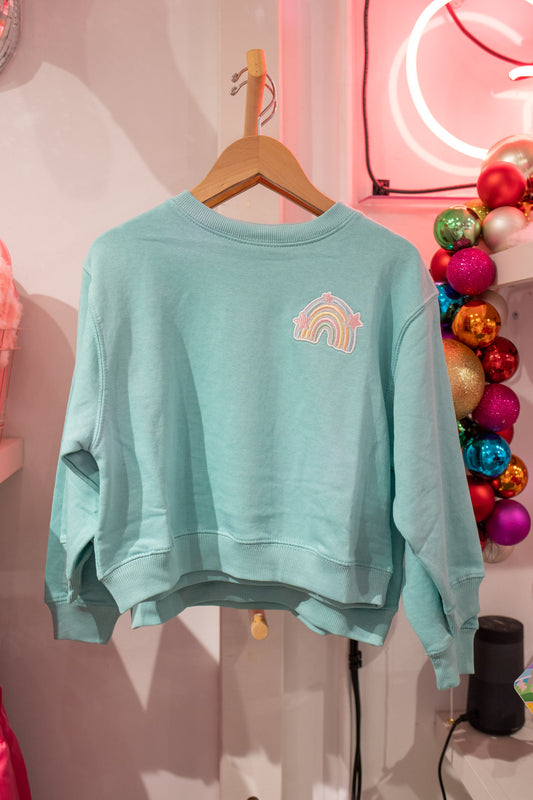 XOXO by Magpies Embroidered Rainbow Crew Neck | Soft Aqua