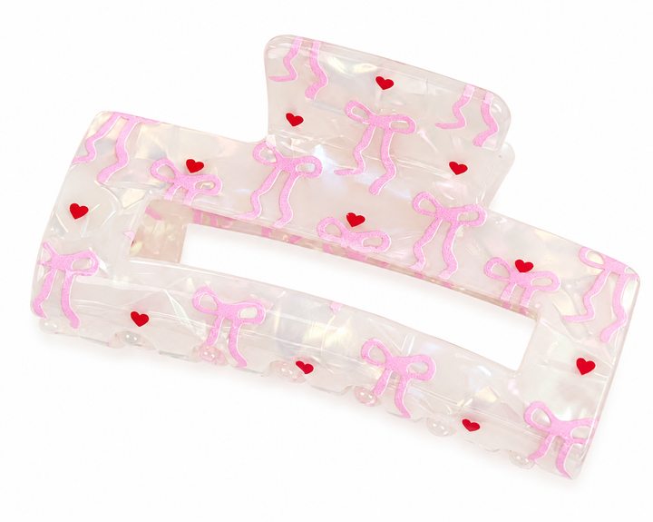 Pearlized Hearts and Bows Hair Clip