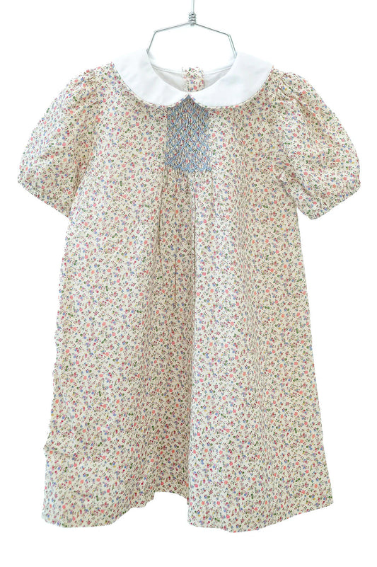 Mini Tan Floral Smocked Dress