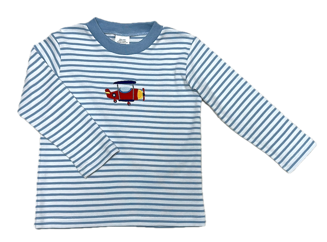 Airplane Sky Blue Stripe Long Sleeve