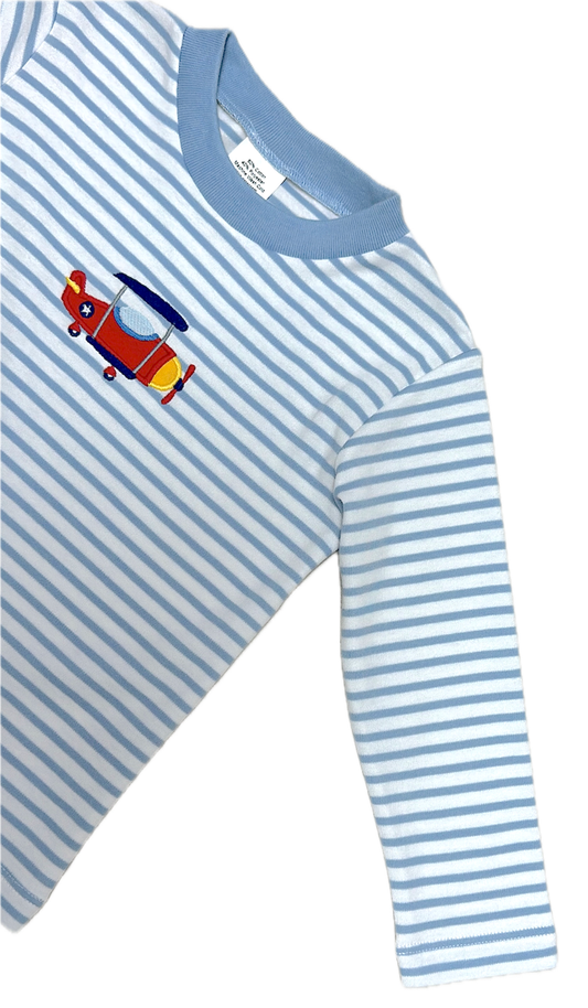 Airplane Sky Blue Stripe Long Sleeve