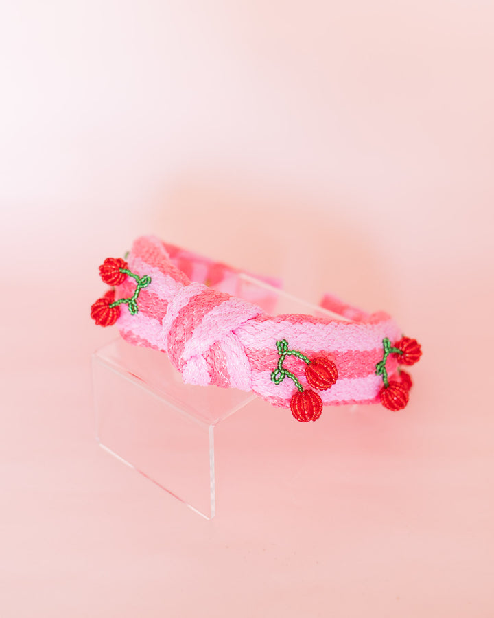 Beaded Cherry Knot Raffia Headband