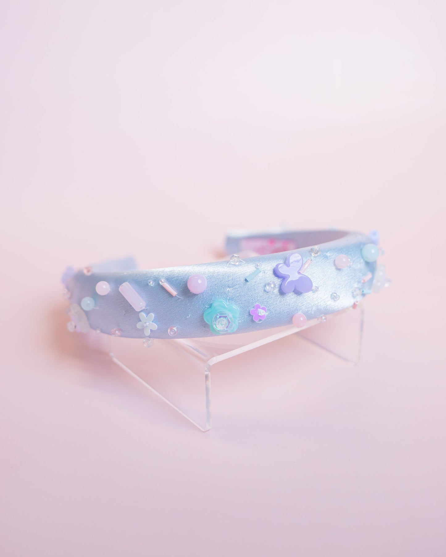 Beaded Silk Padded Headband | Baby Blue