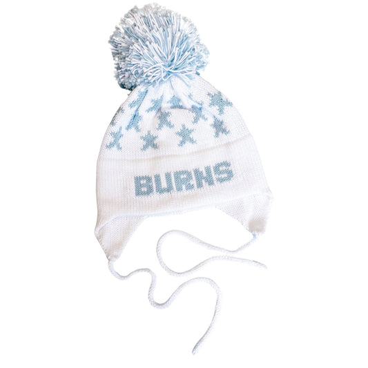 Stars Earflap Hat | White with Light Blue