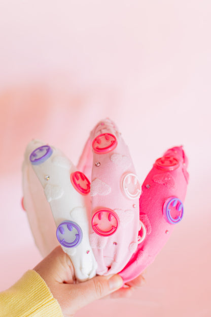 Heart Smile Charm Knot Headband | Hot Pink