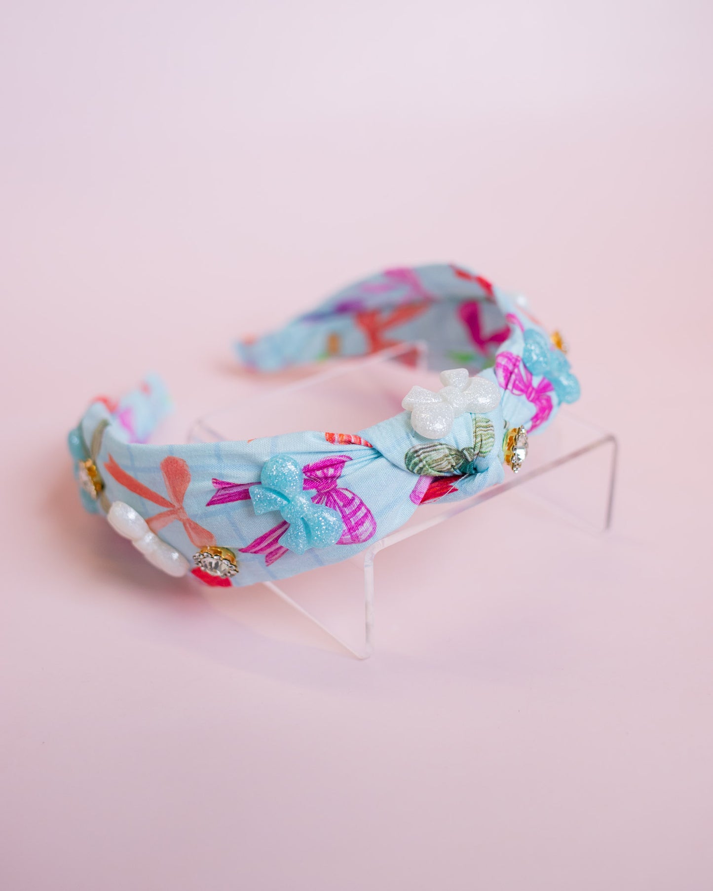Bow Printed Knot Headband | Blue