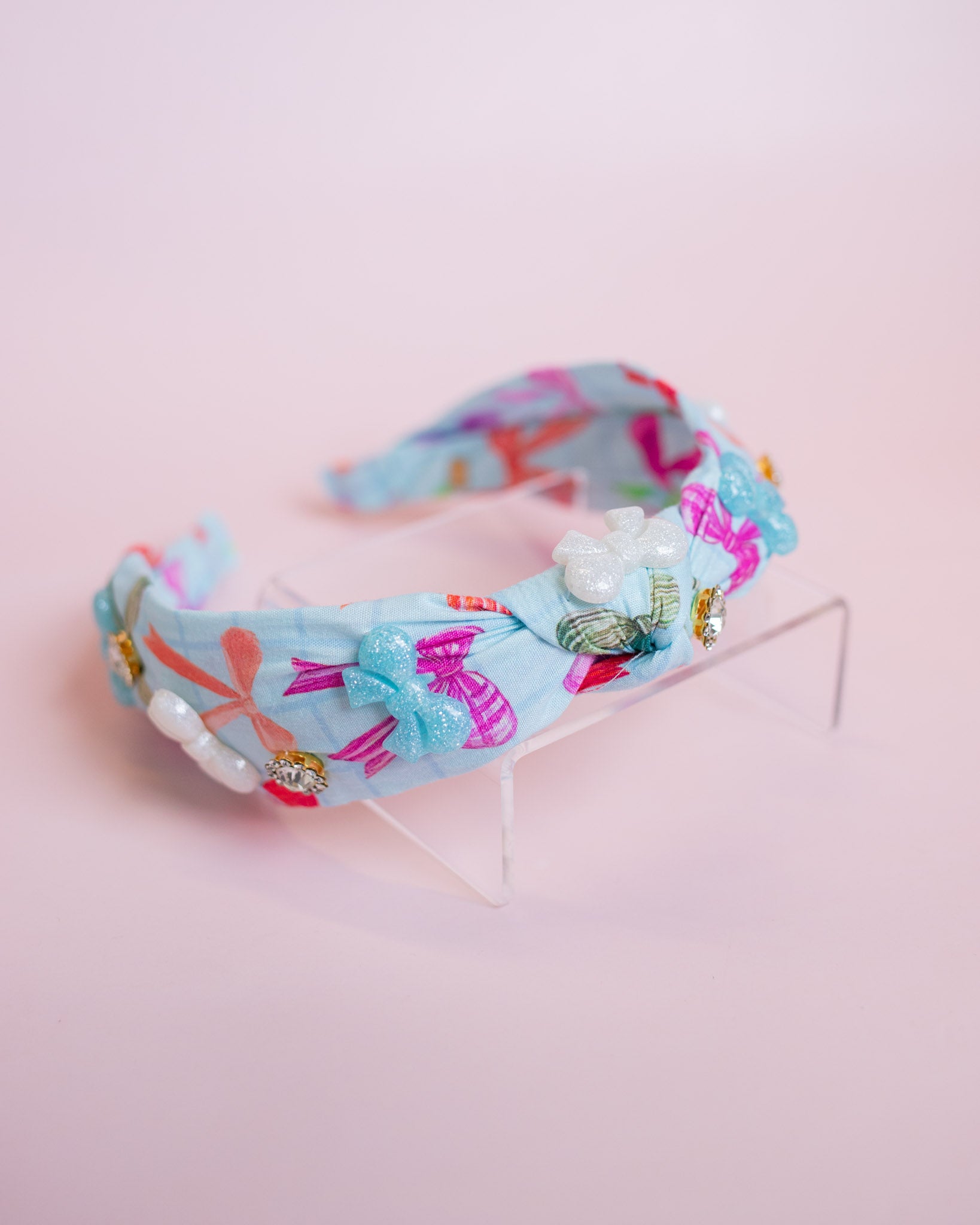 Bow Printed Knot Headband | Blue