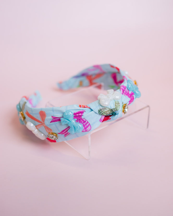 Bow Printed Knot Headband | Blue