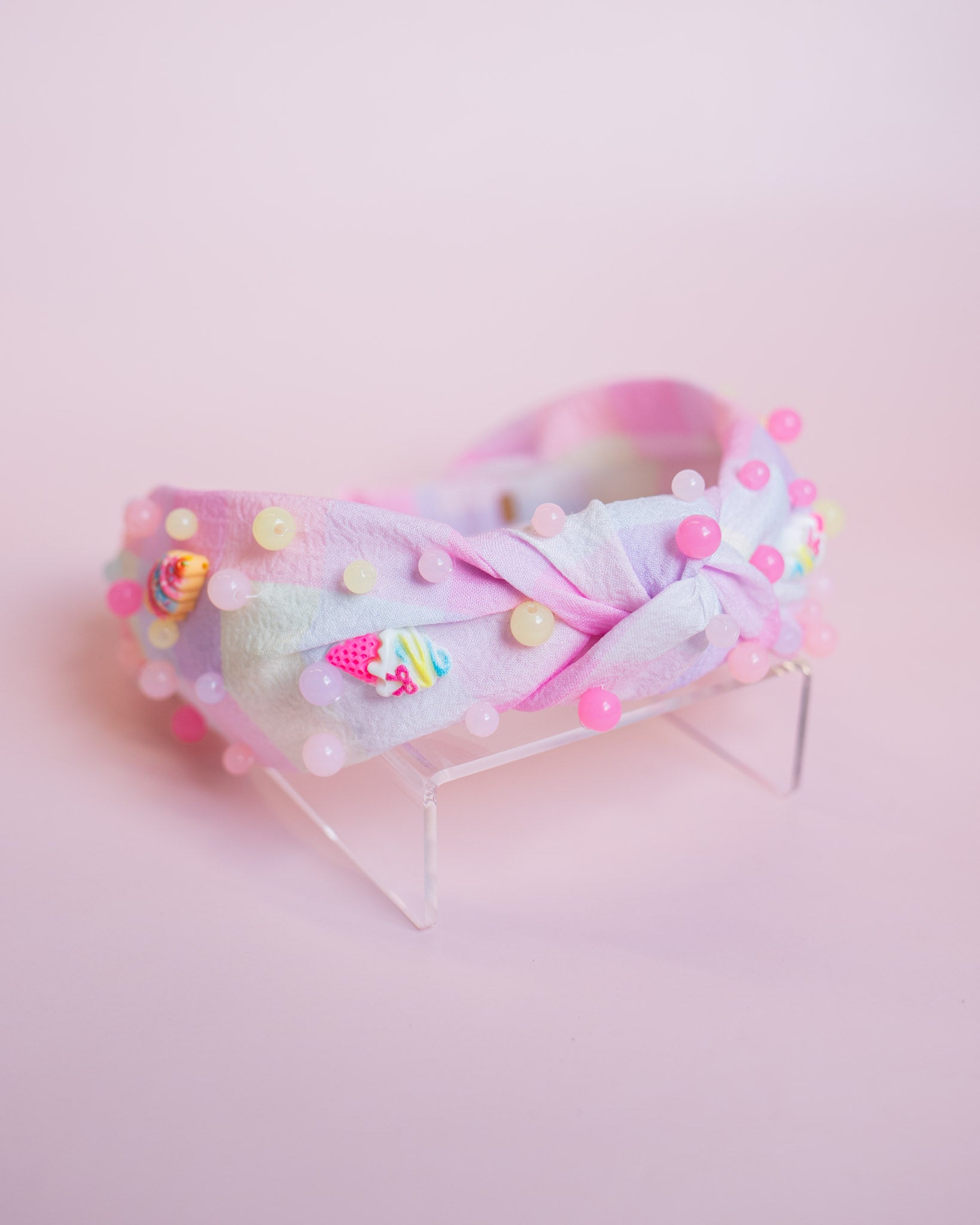 Ice Cream Charm Knot Headband | Gingham