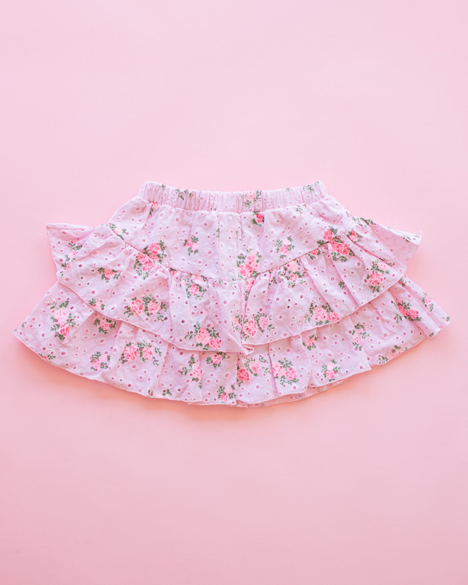 Eyelet Tiered Skirt | Pink Cabbage Rose