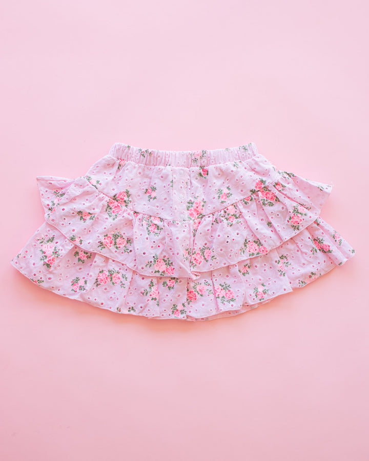 Eyelet Tiered Skirt | Pink Cabbage Rose