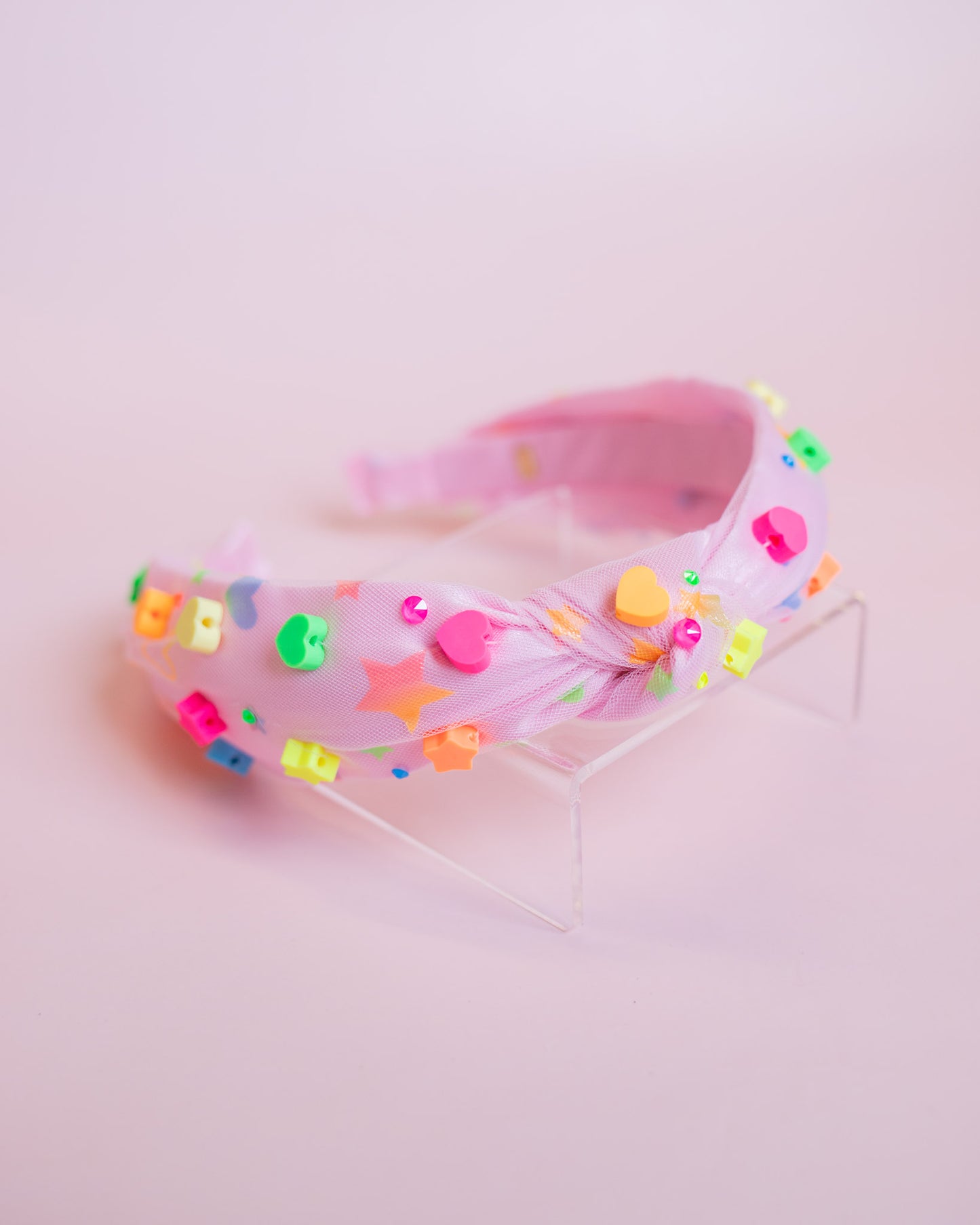 Neon Star Charm Knot Tulle Headband | Pink