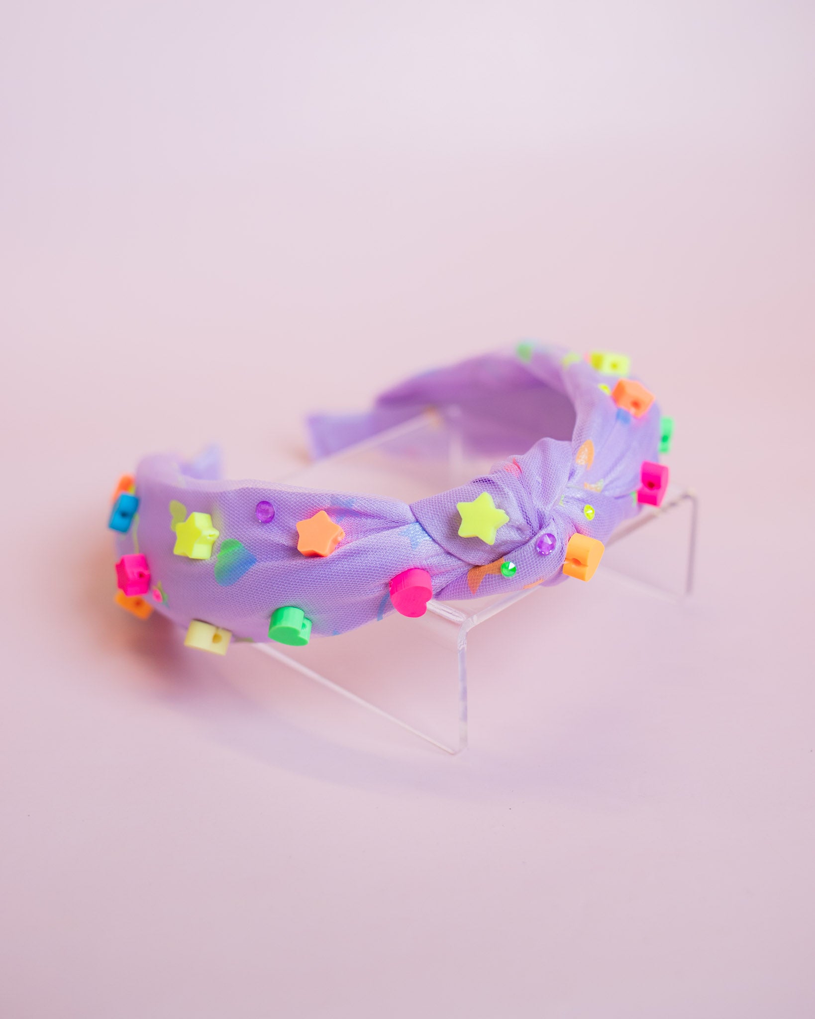 Neon Star Charm Knot Tulle Headband | Purple