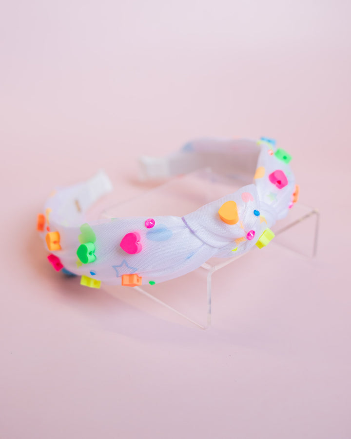 Neon Star Charm Knot Tulle Headband | White