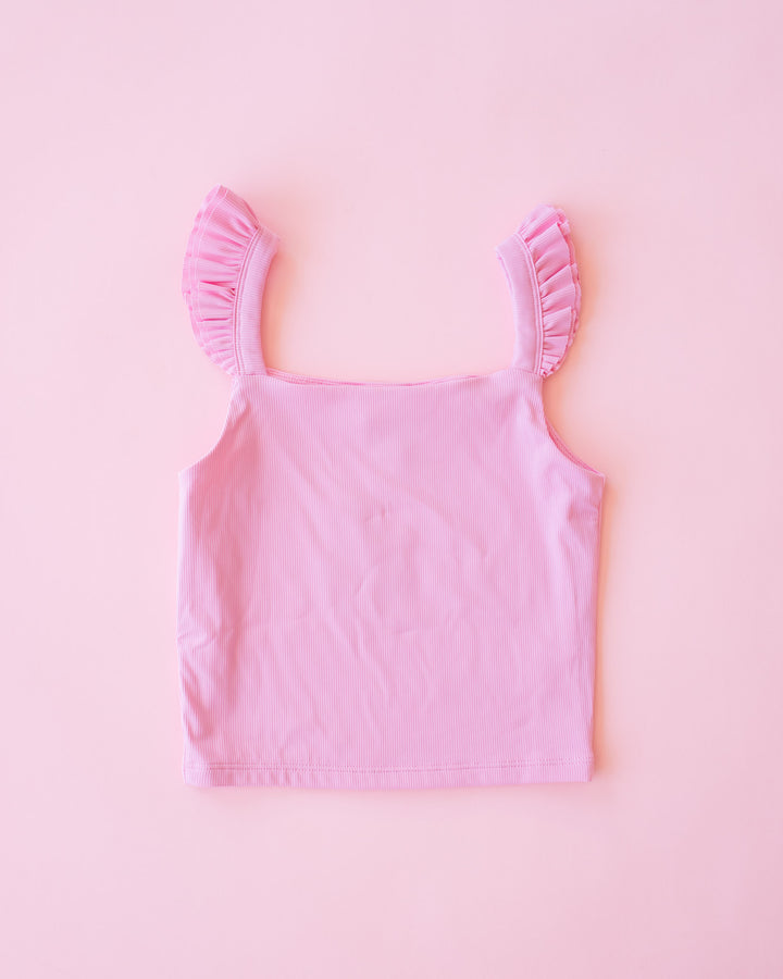 Ruffle Strap Tank Top I Pink