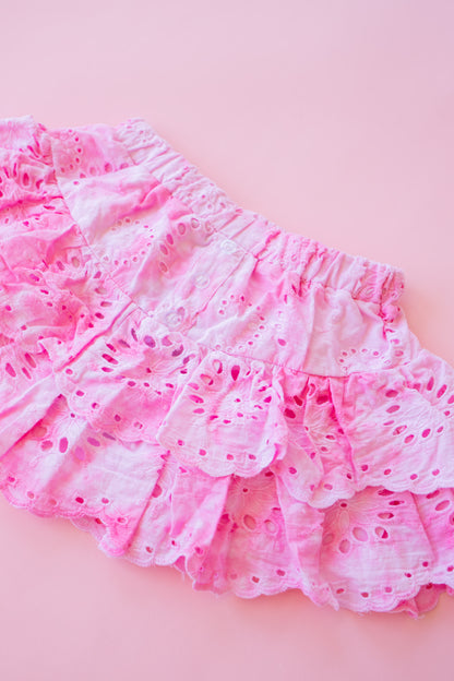 Eyelet Tiered Skirt | Pink Tie Dye