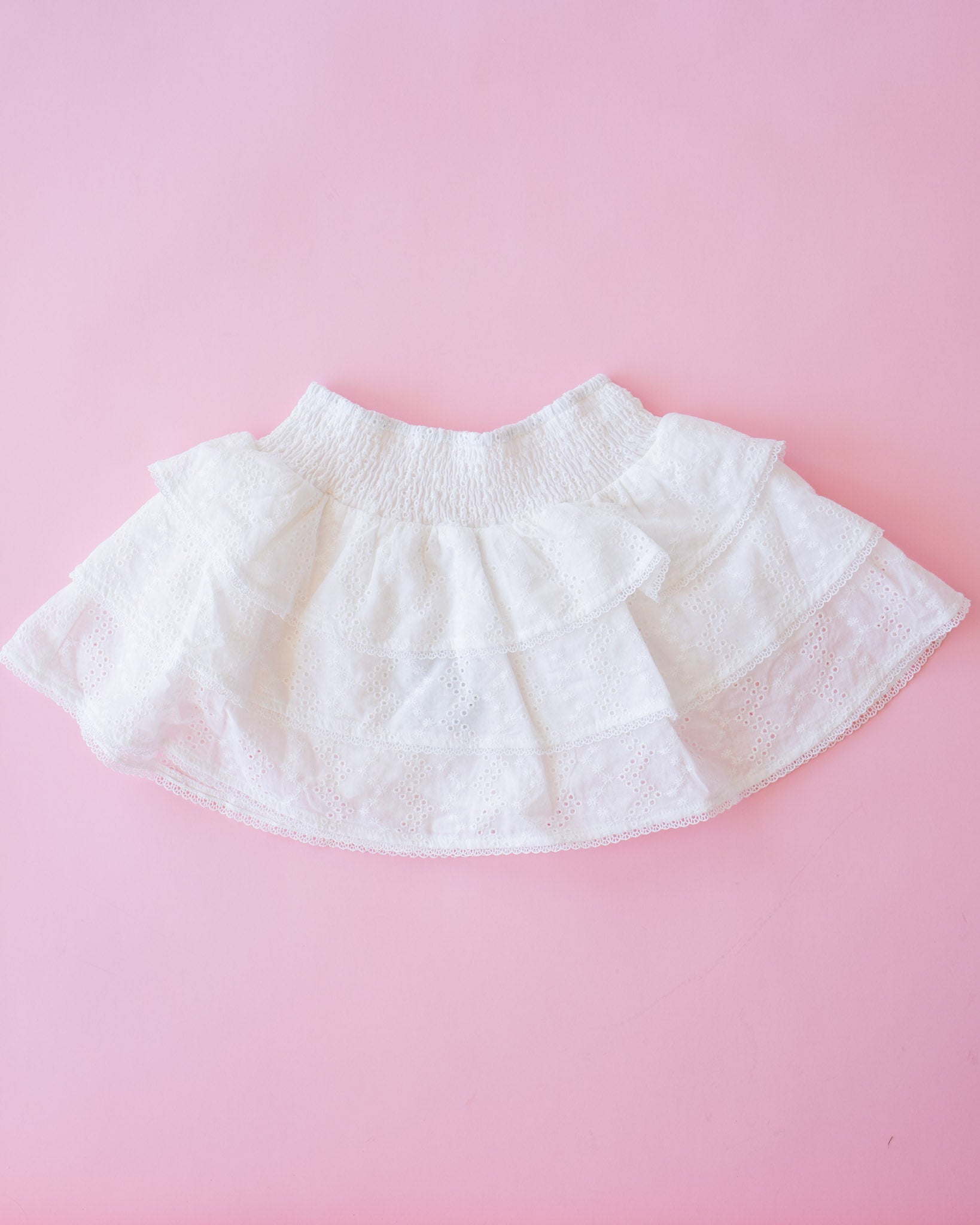 Smocked Ruffle Skirt I White