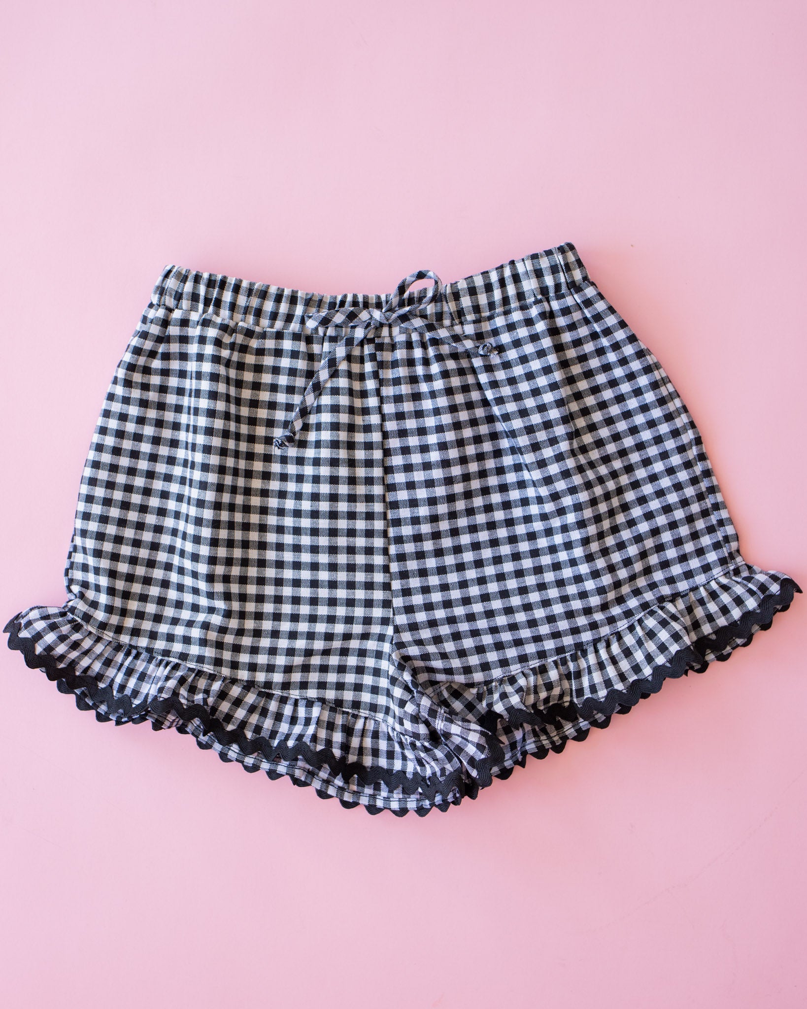 Lace Trim Shorts | Black Gingham