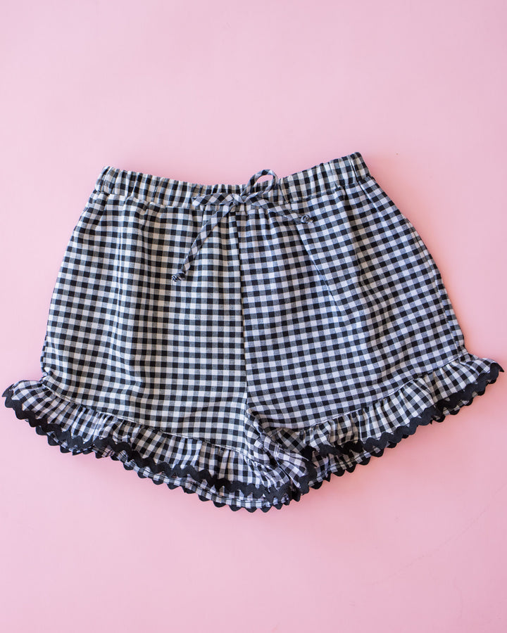 Lace Trim Shorts | Black Gingham
